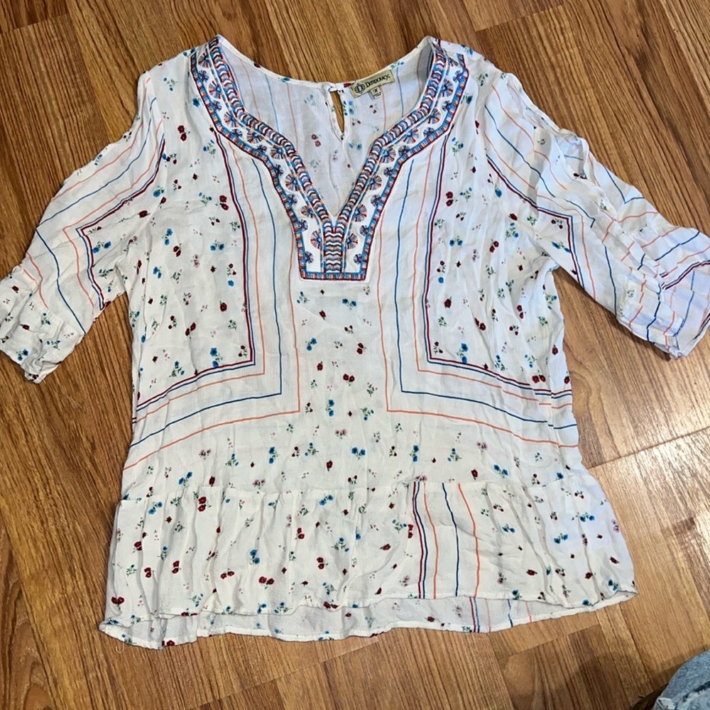 Democracy White and Blue Embroidered Tunic